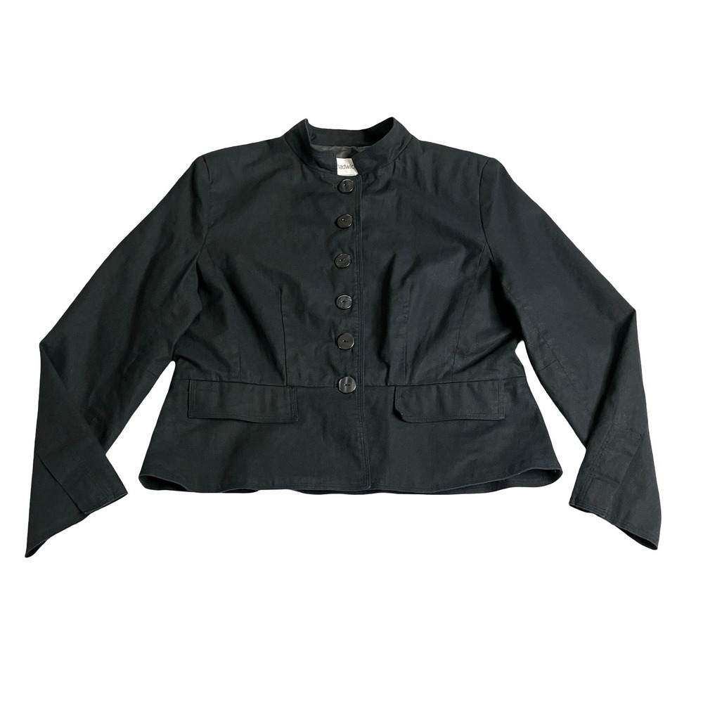 Chadwick's Jacket Womens 14P Black Linen Cotton Mandarin Collar Button‎ Front